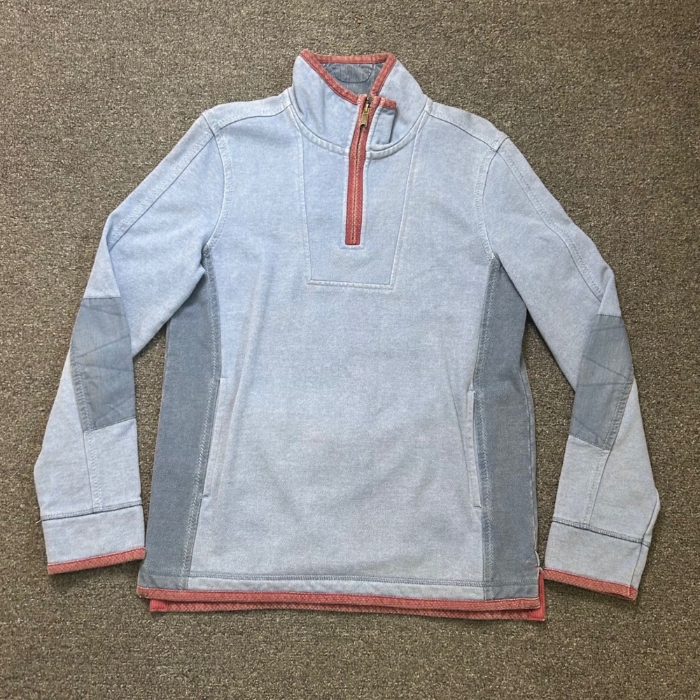FatFace Airlie 1/4 Zip Sweater Blue Mens XS Vintage Wash Pique Pullover Oversize